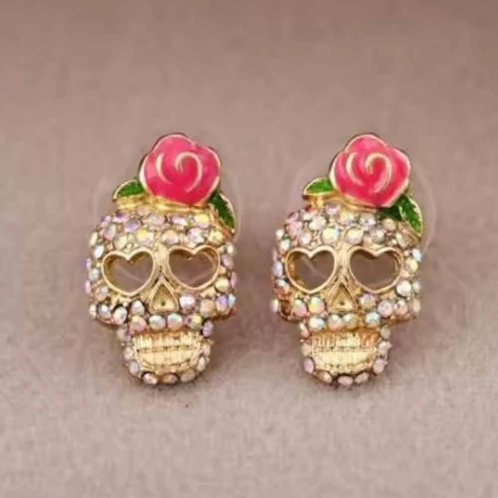Halloween Skeleton Gold Crystal Earrings